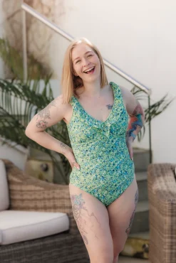 Milano Badedrakt - Pastellgrønn - Flower Paint*Careless Discount