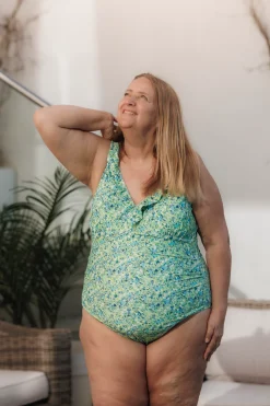 Milano Badedrakt - Pastellgrønn - Flower Paint*Careless Discount